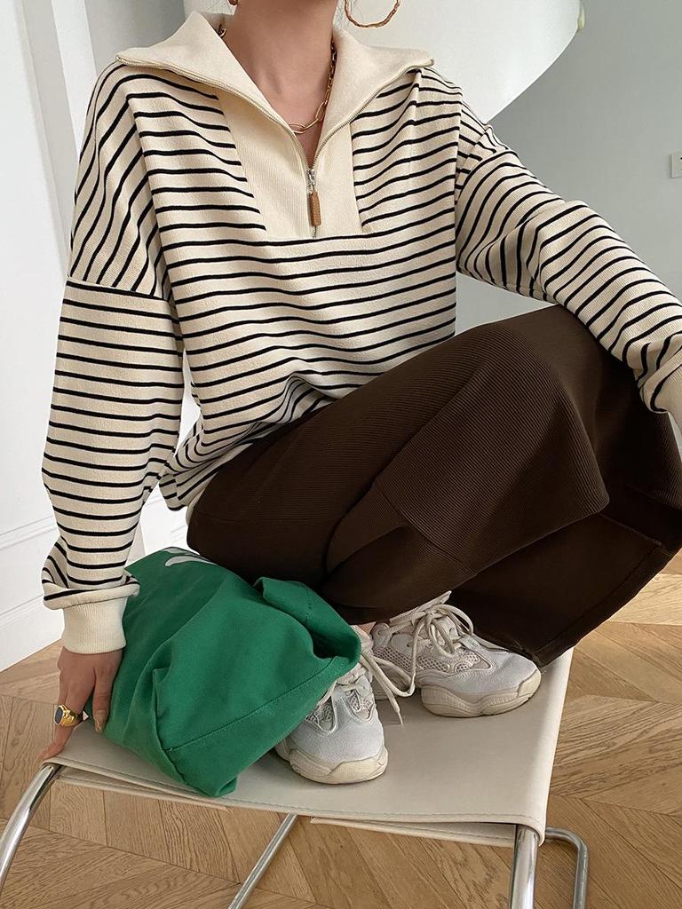 Полосатая толстовка Sinan French Zipper Polo Collar, дизайн осень/зима 2024, SN2133