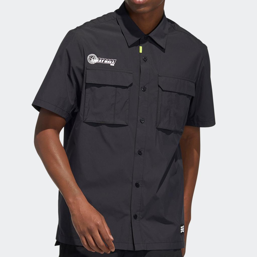 Adidas Logo Print Outdoor Sports Breathable Short Sleeve Shirt Men Shirts Black HB8921