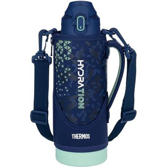 Thermos Vacuum Insulated Sports Bottle 1L Navy Mint Only Kids Pouch Shoulder-Friendly Strap FJS-1000F NVMT