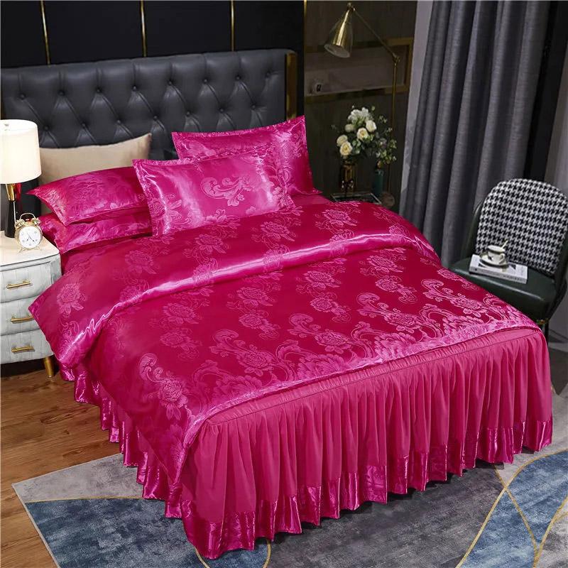 4 шт./комплект в европейском стиле, жаккардовая подкладка для кровати, пододеяльник, простыня, двуспальная кровать, комплект из четырех предметов, свадебный домашний текстиль, удобный комплект постельного белья, пододеяльник, костюм