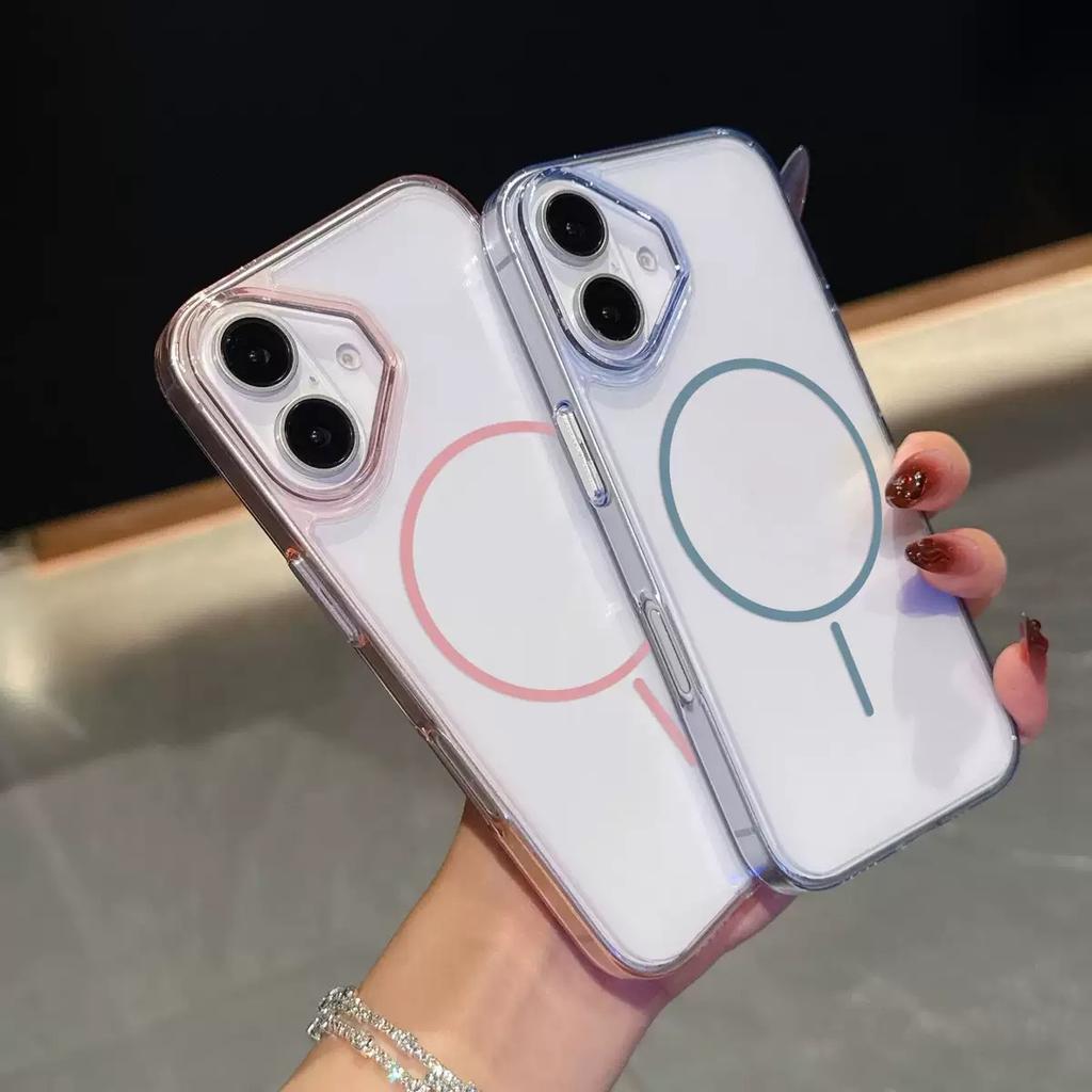 Подходит для чехла мобильного телефона iPhone16promax Магнитное всасывание тонкое кольцо Прозрачный противоударный Apple 17 противожелтый ПК защитный чехол
