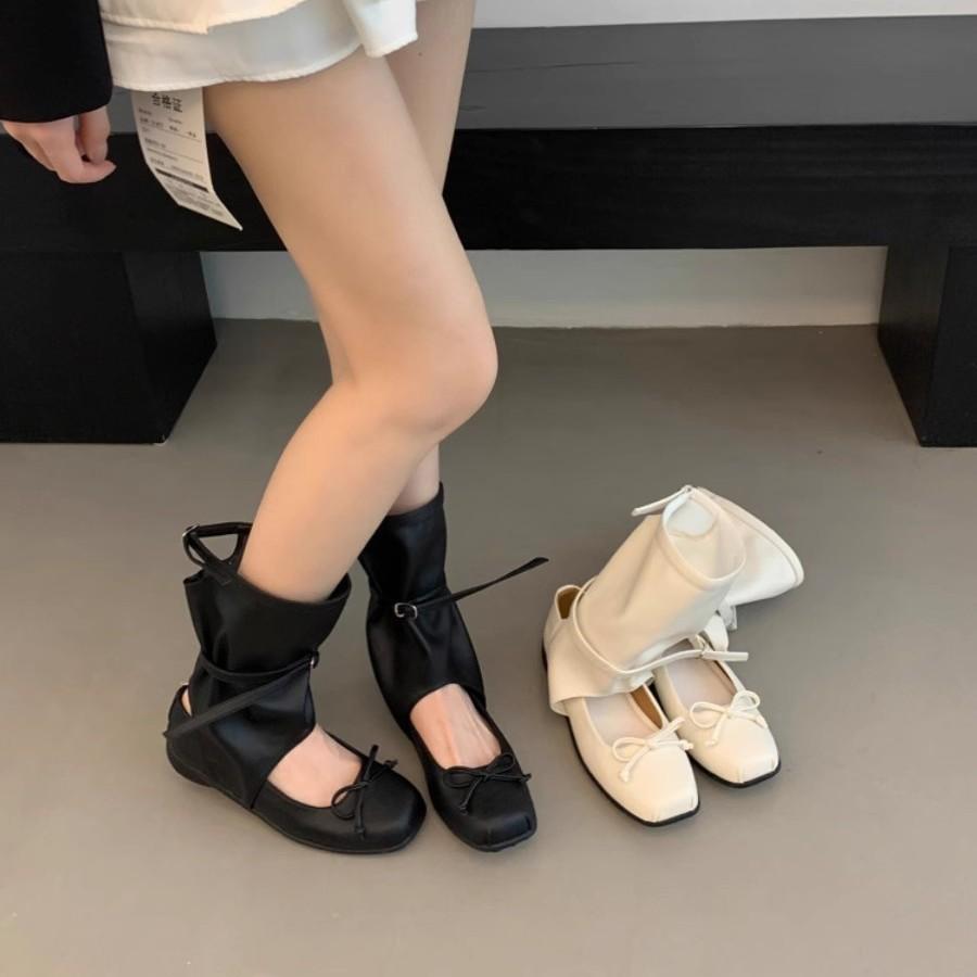 Cool Boots Children's New Summer Bow Ballet Pleated Pile Boots Medium Boots