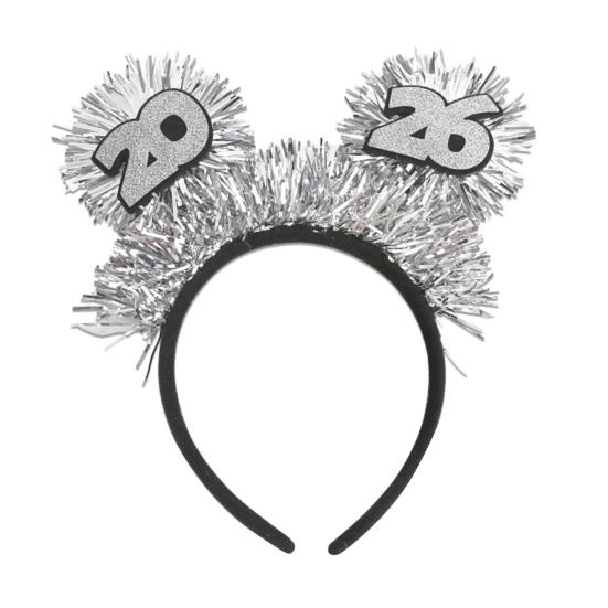 2026 New Year Headband with "Happy New Year" Letters Glitter Tinsel Hairband with Wine Glass Hat Party Headwear for Countdown Celebration