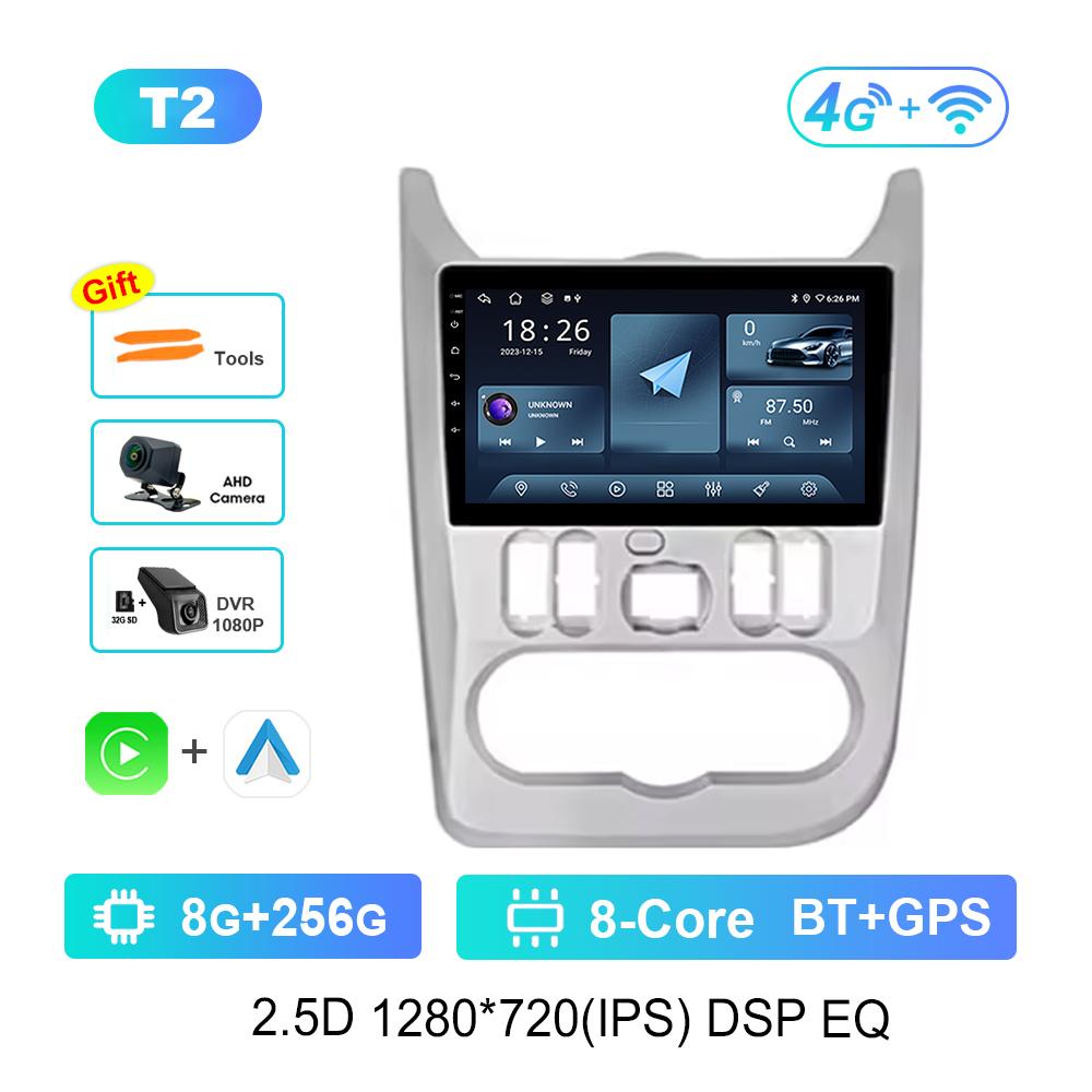 Автомобильный радиоприемник, мультимедийный проигрыватель для Renault Logan 1 Sandero 2009 - 2015 Android OS, беспроводная система Carplay, WiFi, головное устройство, GPS-навигация