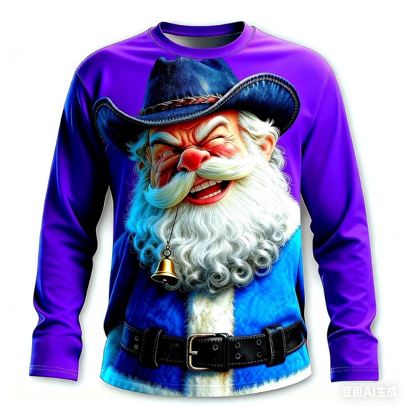 Christmas Men's long sleeved T-shirt Santa Claus pattern print t shirt for man New Year men's round neck T-shirt Men's clothing