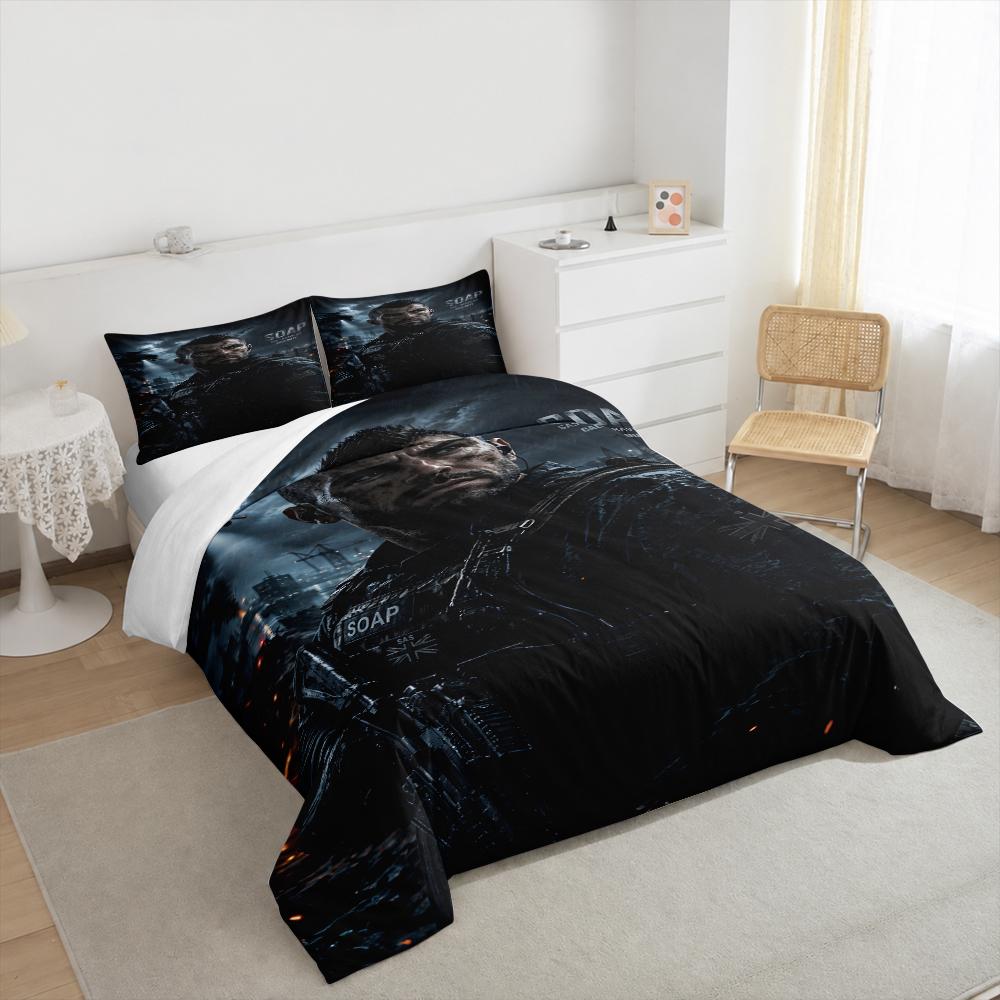 Duvet Cover Set Soap Call of Duty SAS Bravo Six Soldier 3 Piece Bedding for Adult Fan Gift