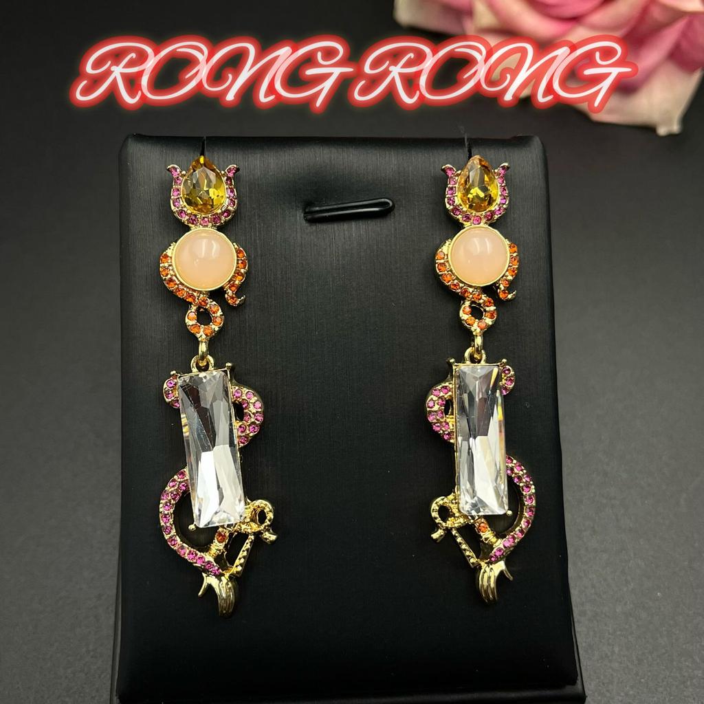 French retro jewelry square diamond powder treasure stud earrings vintage European and American fashion personality medieval earrings old money style