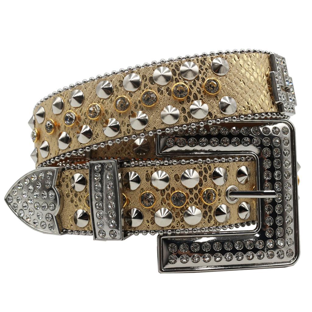 Ремень со стразами Женский ремень Мужской ремень Ремень со стразами в виде креста Темный стиль Панк Модный тренд Инкрустация Крест Аксессуары