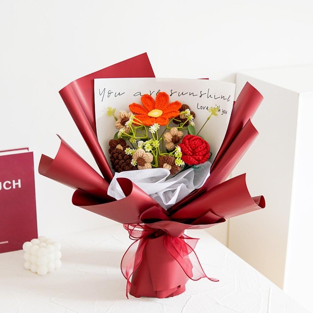 Handmade Gift Bouquet Roses Knitted Artificial Flowers New Knitted Bouquets Mother's Day