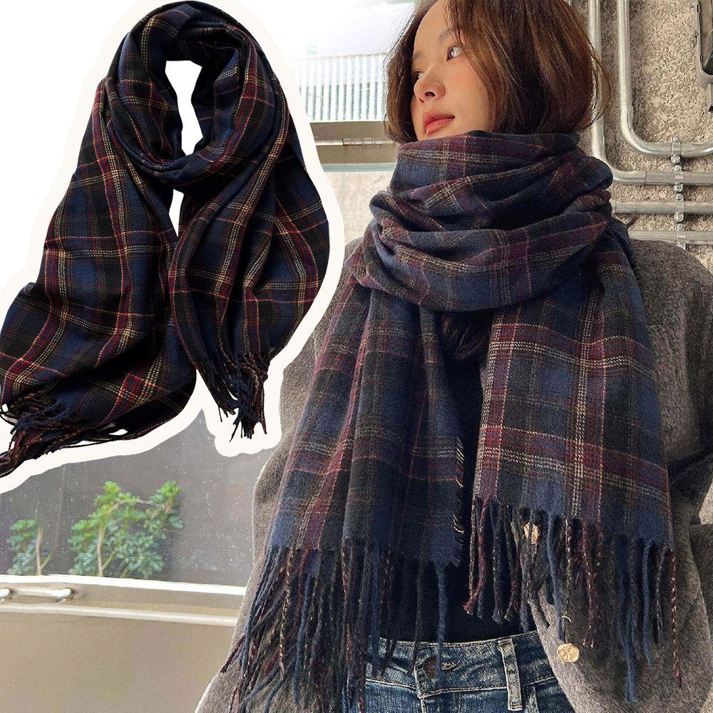 180*68cm Imitation Cashmere Scarf Vintage Plaid Printed Mujer Foulard Blanket Autumn Winter Warm