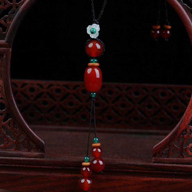 GEMCHIC Women's Ethnic Style Red Agate Long Necklace Vintage Glass Bead Pendant Sweater Chain Boho Jewelry Gift