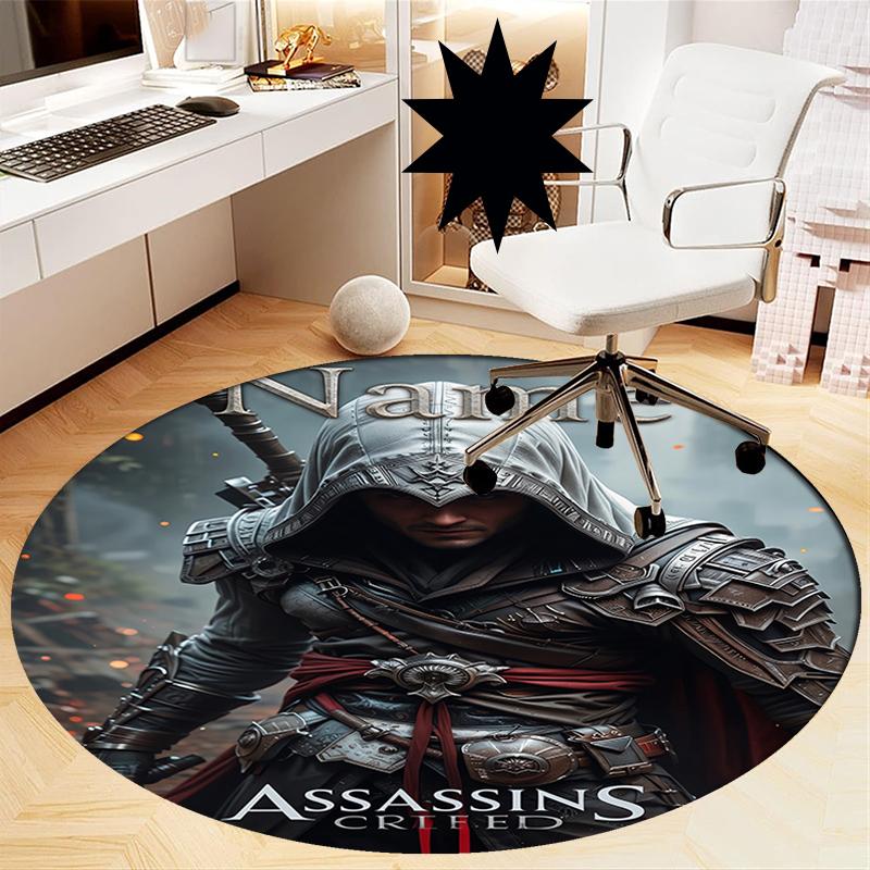 Custom Name Assassin's Creed Printed Round Rug Carpet Chair Rug Area Rug Entryway Doormats,for Office Chair Living Room Bedroom Kitchen Room.