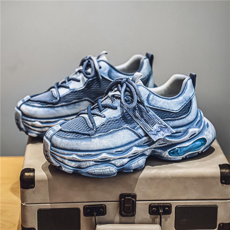 2024 Новые спортивные туфли в стиле ретро, повседневные и дышащие кроссовки для бега на толстой подошве, мужские туфли на шнуровке, увеличивающие рост