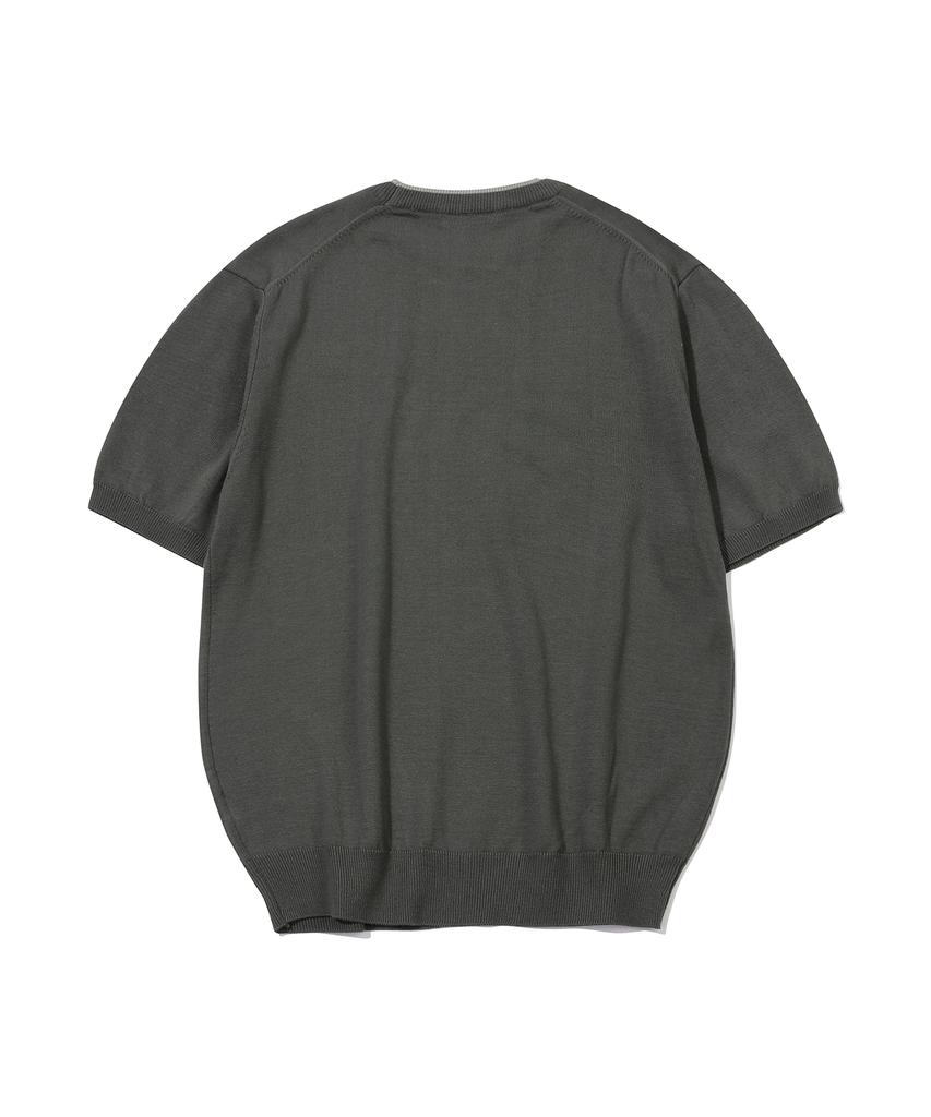 GNOK Layered Round Short Sleeve Knit [Charcoal]