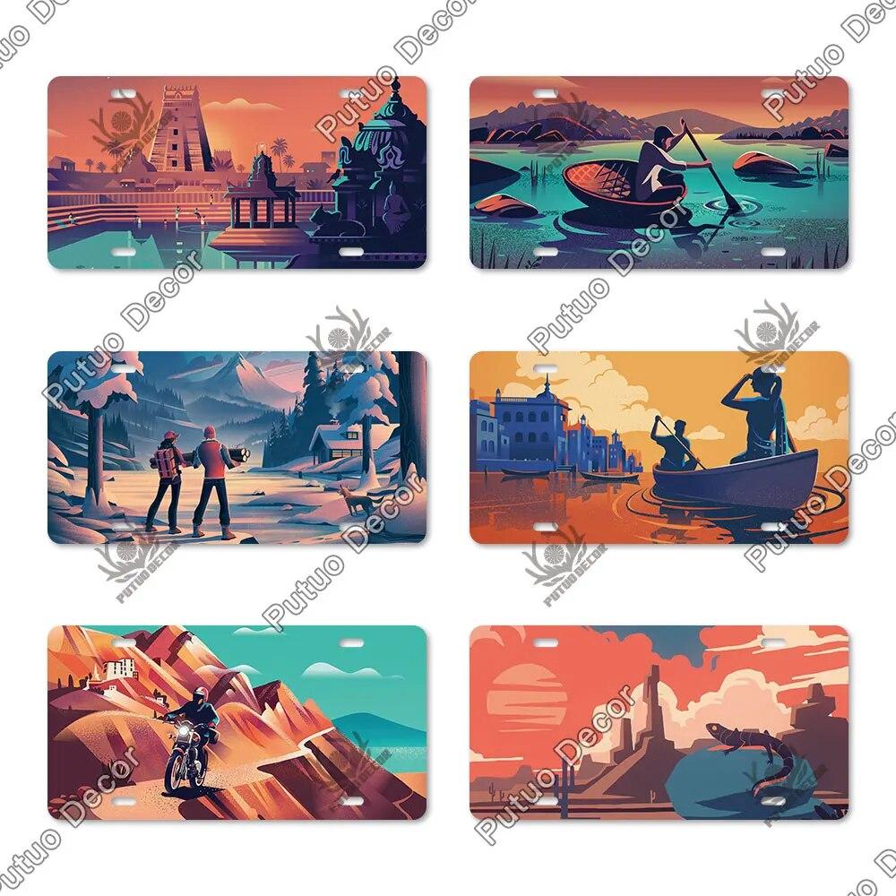 Putuo Decor Illustrations Licenses Plate Tin Sign Plaque Metal Decorative Plate for Car Living Room Door Home Wall Decor