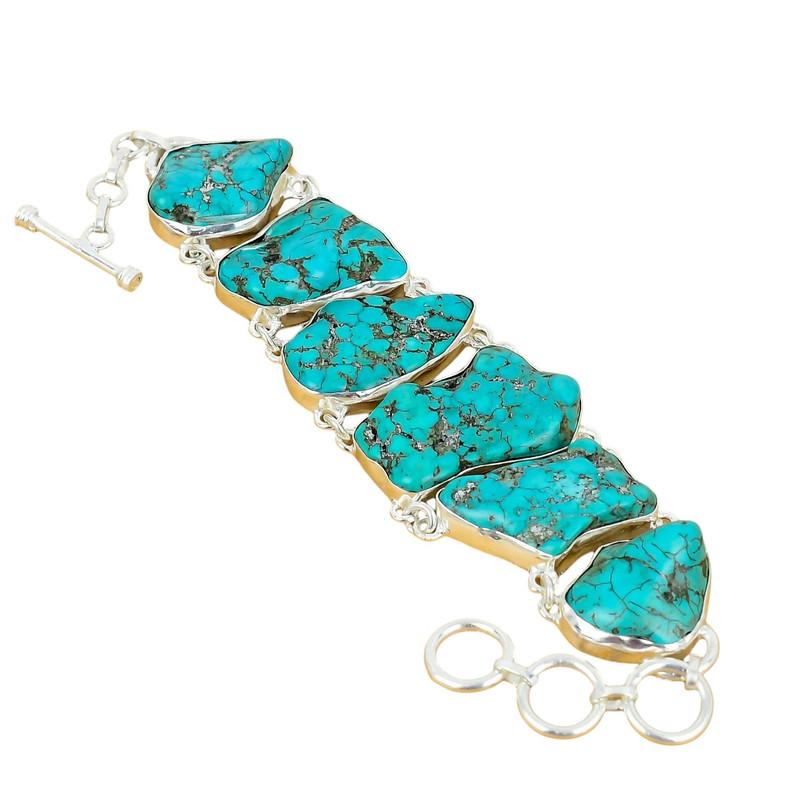 Amazing Turquoise Gemstone Handmade 925 Sterling Silver Bracelet 925 Stamped Gemstone Natural Turquoise Bracelet
