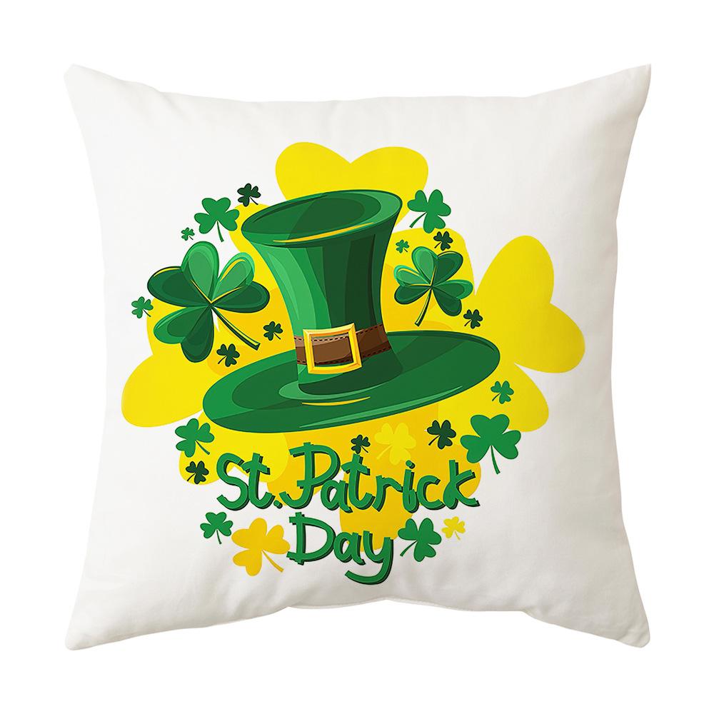 Irish National Day Cushion St. Patrick's Day Cushion Cover Green Cartoon Letters Four-Leaf Clover Sofa Cushion Cover