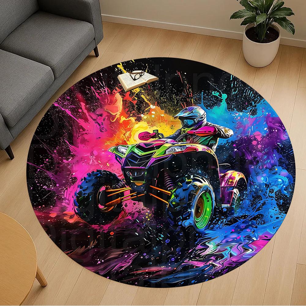 1pc ATV colorful Round Chair mat Area Rug - Non-Slip, Floor Mat for Office, Bedroom, and Indoor Decor-1002295