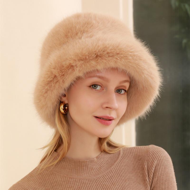 Autumn and Winter Thick Warm Women's Hat Versatile and Fashionable Imitation Fox Fur Fisherman Hats
