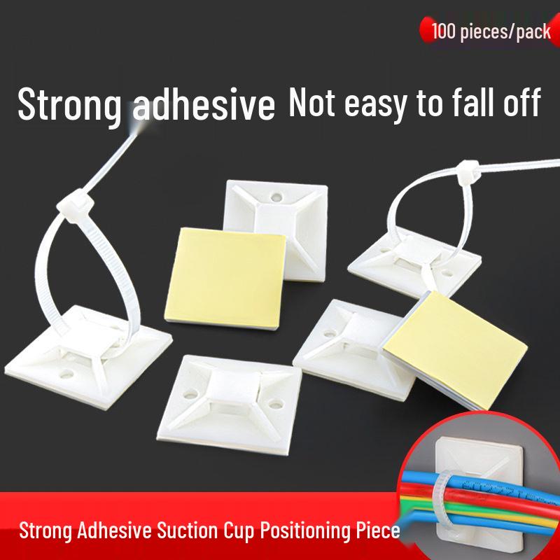 Adhesive Cable Organizer Clip: Wall-Mounted Wire Fixing Base & Zip Tie Holder
