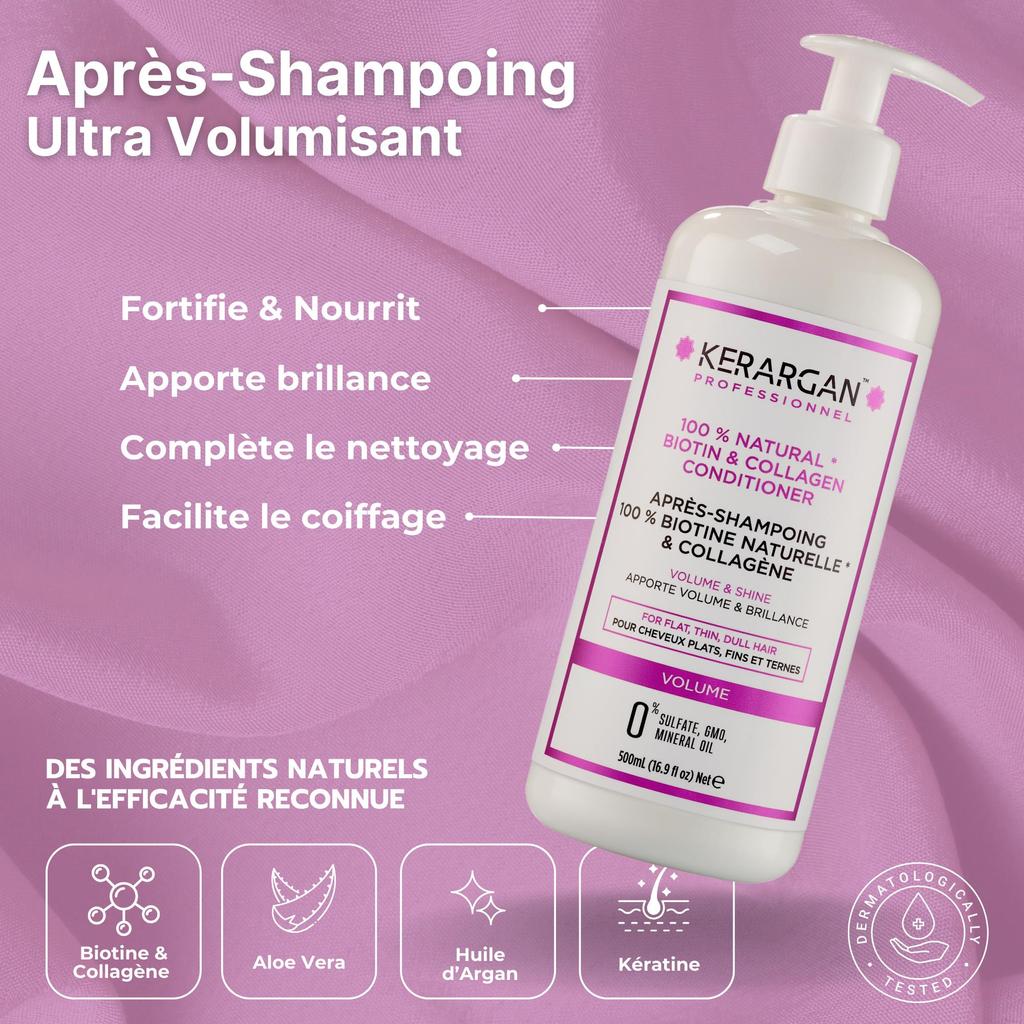 Kerargan Шампунь, кондиционер, маска, сыворотка и несмываемые средства с биотином и коллагеном - без сульфатов, парабенов и силикона - 1950 мл