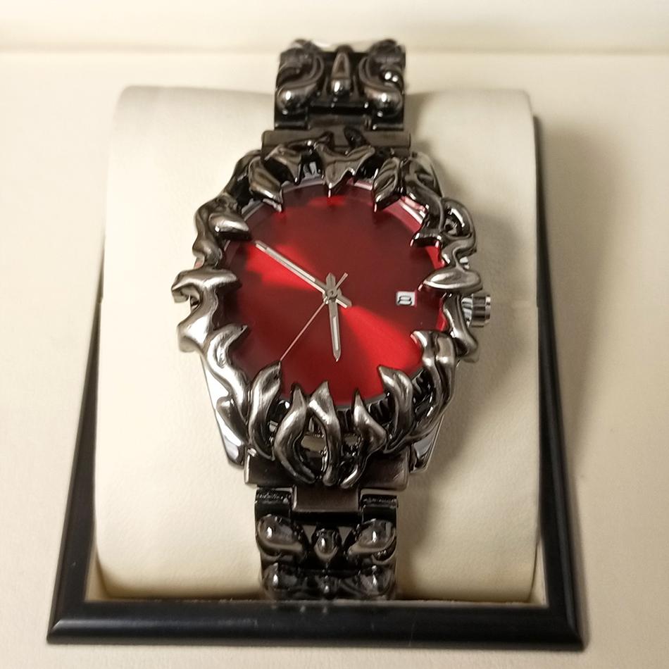 Men's Vintage Flame Design Alloy Watch Punk Quartz Wristwatch with Date for Men Unique Dragon Style Casual Waterproof Clock