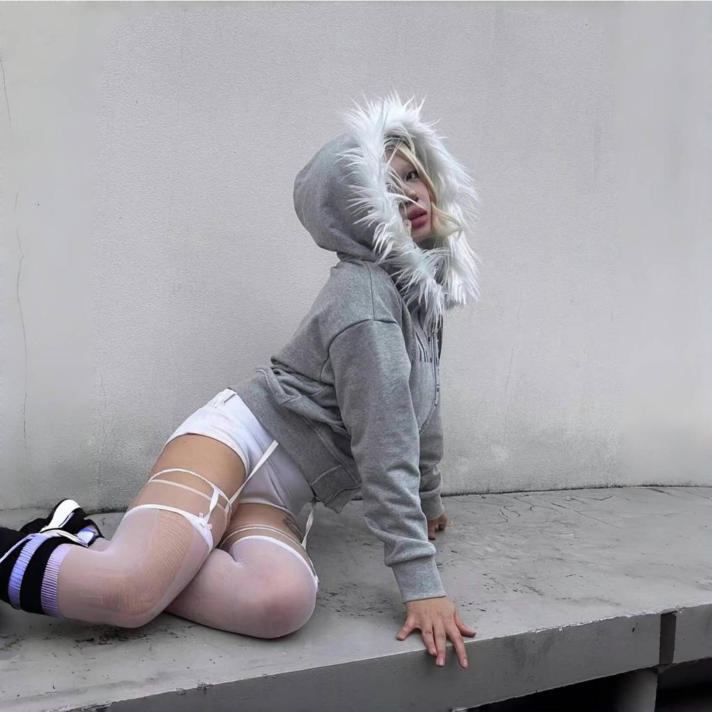 VAYLA Уличные худи с вышивкой букв и меховым воротником с капюшоном для женщин Новые осенне-зимние свободные повседневные универсальные толстовки-кардиганы на молнии