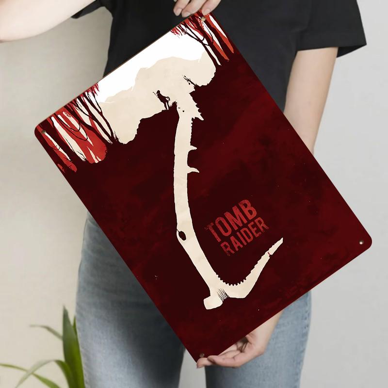 Tomb Raider Metal Wall Art Decorative Iron Painting with Scythe and Mountain Scene for Home Office