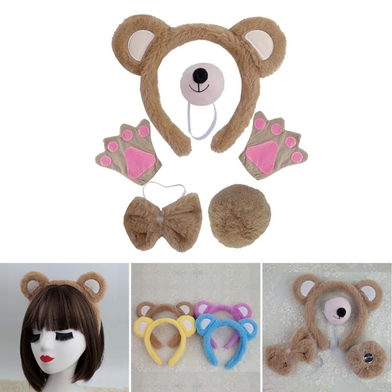 Bear Costume Set Ears Tail Bowtie Nose Tutu Glove Animal Fancy Costume Kit Accessories for Kids Halloween Cosplays Props