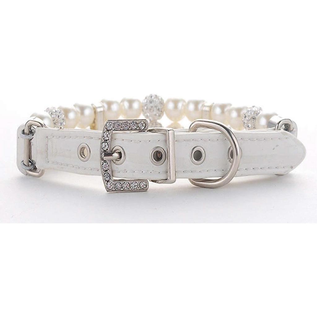 Dog Cat Pearl Collars With Crystal Rhinestone Diamond Dcor, Adjustable Cute Fashion Pet Pu Leather