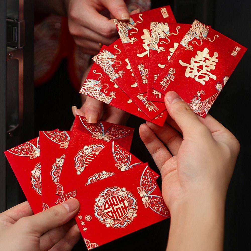 80Pcs Good Luck Blessing Multiple Patterns Hongbao Mini Red Money Pocket Traditional Sturdy Luck Money Bag Chinese New Year
