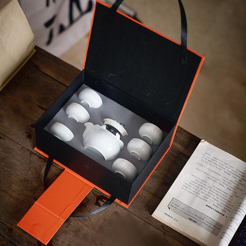 High-end Single Teapot Suet Jade Porcelain Hand Grab Pot, Express Cup, One Pot and Two Cups of Light Luxury Teacups, High-end Business Souvenir