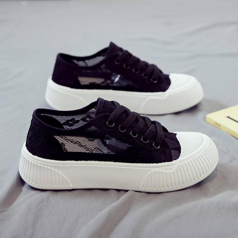 Модная женская обувь 2025 Лето Новые кружевные сетчатые дышащие парусиновые туфли Модный тренд Мягкая подошва Дышащая повседневная обувь Женская