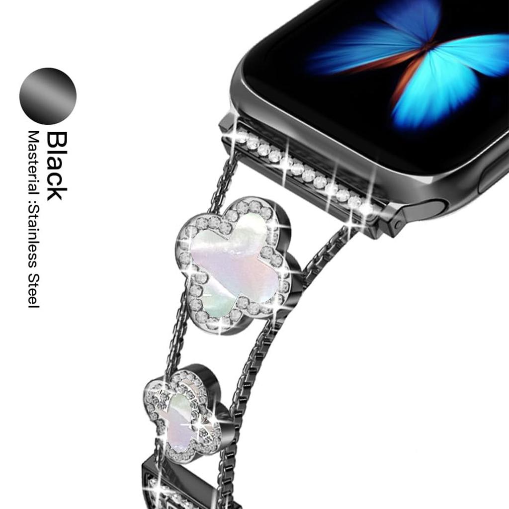 Luxury Style Four-leaf Clover Watch Band For Apple Watch metal with diamonds For iWatch watch bands, high-end luxury Design