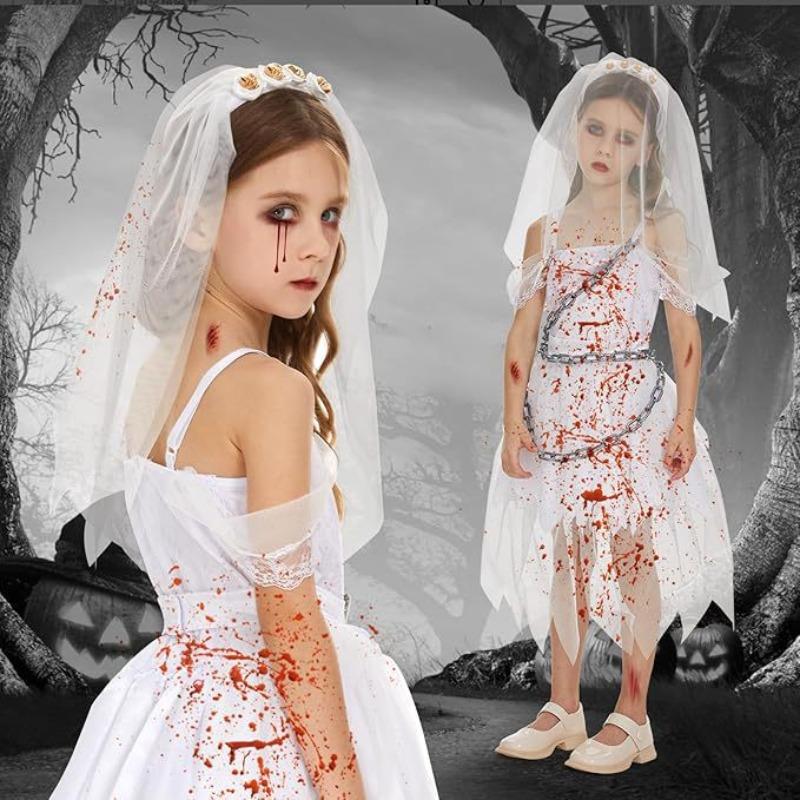 Halloween Witch Ghost Vampire Bride Cosplay Dress, Masquerade Witch Role Play Outfit
