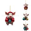 Festive Pig Cartoon Acrylic Pendant Cute Christmas Decoration For Interiors Vehicle