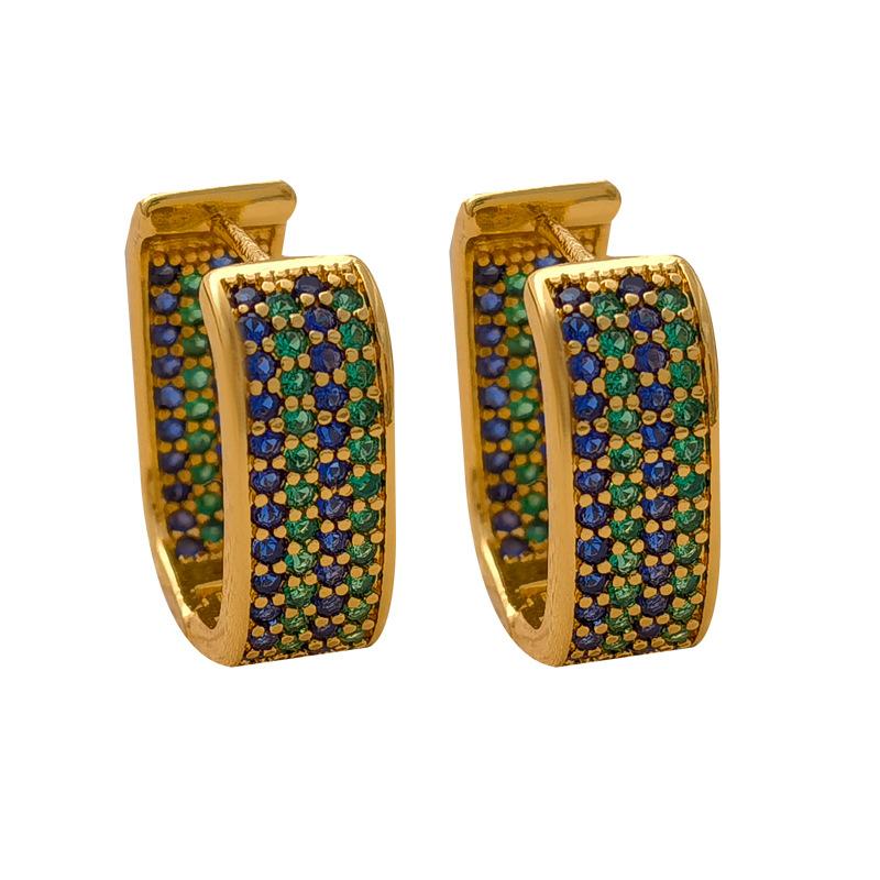European and American Light Luxury Micro inlaid Colored Zircon Square Metal Earrings For Fashion Jewelry Women's Accessorie
