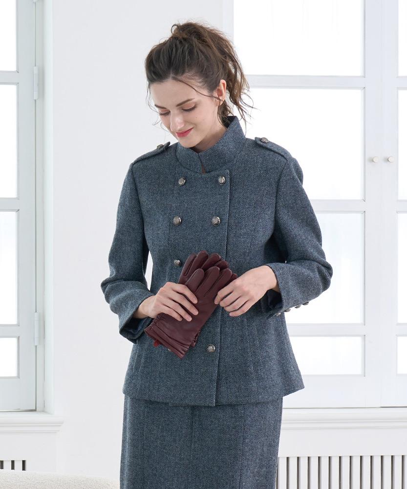 Lbyl Wool Blue Mandarin Collar Double Jacket