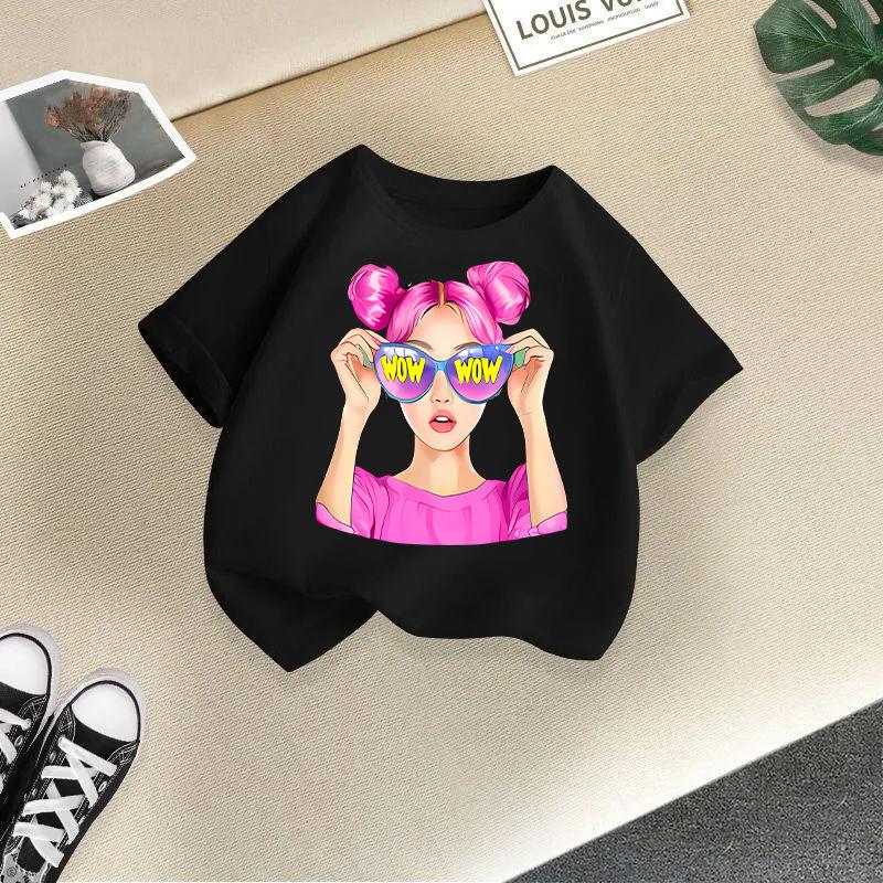 Детская футболка Cool Girl с принтом Детская 100% хлопок Топы Круглый вырез Короткий рукав Детская 2-13 лет Футболка