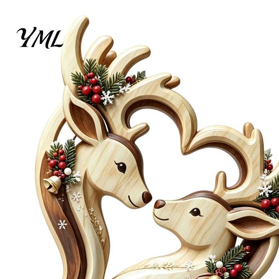 Creative Animal Love Silhouette Wooden Ornament with Stable Base, Double Layer Carved Figurine, Solid Wood Holiday Table Decor Heart Shape Sculpture