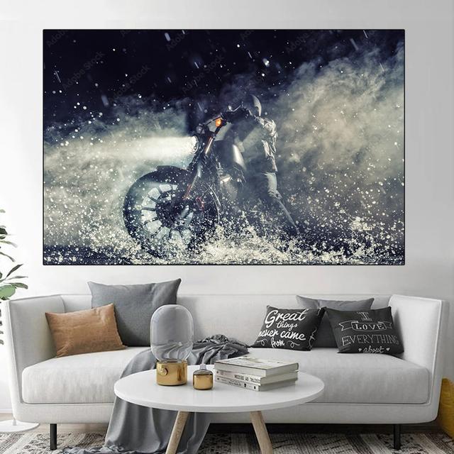 Пейзаж, мотоцикл, туман, нагрузка, плакаты и принты, холст, живопись, черно-белые настенные художественные фотографии, домашний декор, без рамки