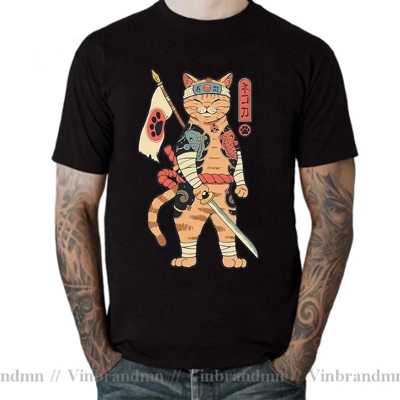 2025 Newest Design Catana Kawaii Harajuku T Shirt Unisex Ninja Cat Tshirt Samurai Cat Anime Tshirt Japanese Kaiju Sushi Cat Tshirt