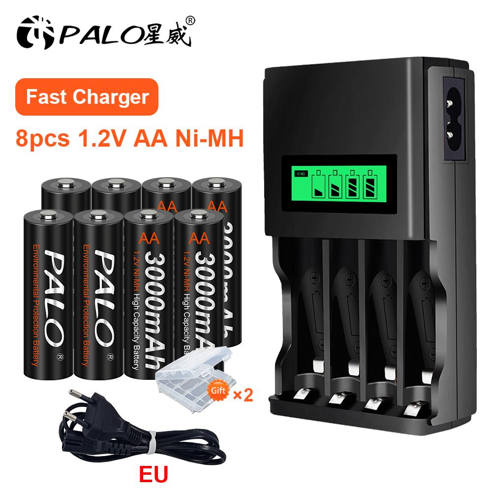 PALO AA Battery 3000MAH 1.2V Ni-MH AA Rechargeable Battery Batteries 2A Bateria Baterias with Battery Hold Case Box Battery AA