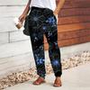 Women Flower Printing Pants Lace Up Elastic Waist Loose Trousers Casual Long Pants Trousers with Pockets