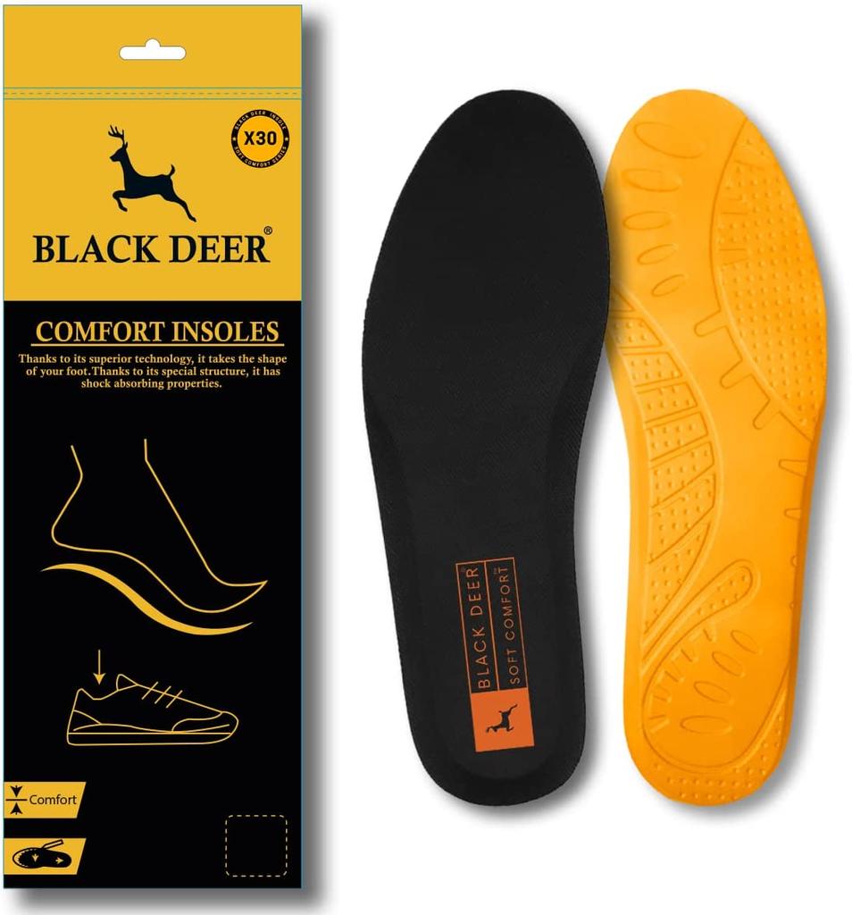 black deer Ортопедическая комфортная стелька X30 из пены с эффектом памяти, для ежедневного использования, рабочие стельки, амортизирующие амортизирующие стельки черного и оранжевого цвета