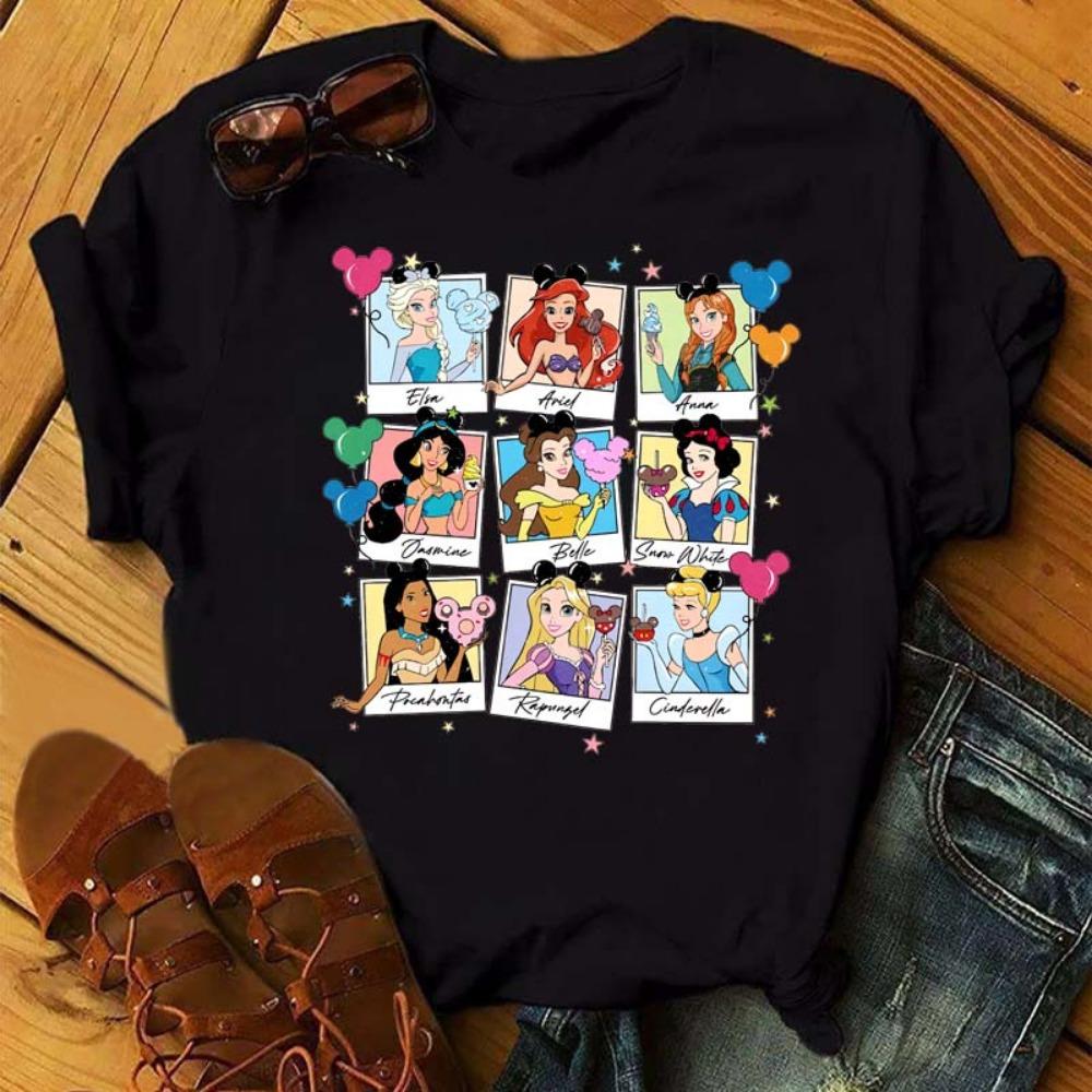 Kawaii Clothes Disney Princess Women T Shirt Tops Harajuku Cartoon Graphic Ladies Tees Cute T-shirt Female T Shirts