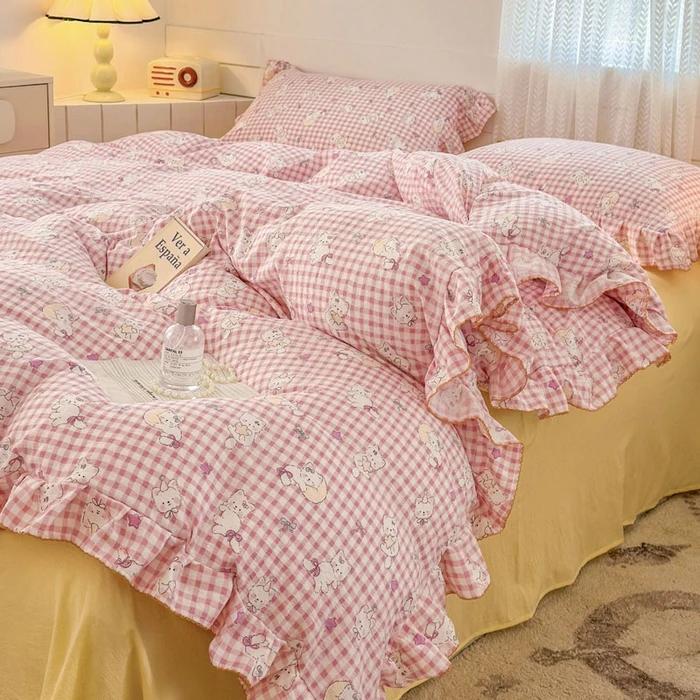 Princess Style Bedding Sets Ruffle Lace Bow Quilt Cover Romantic Bedclothes Decor Woman Girls Bedroom Duvet Cover 4pcs