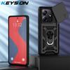 KEYSION Shockproof Case for Redmi Note 14 Pro + 5G 14 5G Slide Camera Protection Ring Stand Phone Back Cover for Xiaomi POCO X7