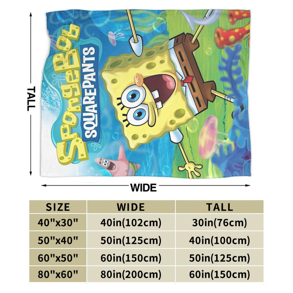 SpongeBob SquarePants Knitted Blanket Cartoon Animated Flannel Throw Blankets Airplane Travel Printed Ultra-Soft Warm Bedspreads