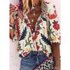 Summer Leaf Flower Printed Blouse 3/4 Sleeve Casual Women's Shirt
